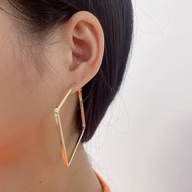 Oversized Big Square Gold Plated Earrings - Image 10
