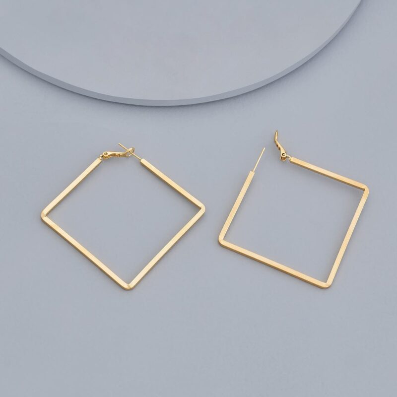 Oversized Big Square Gold Plated Earrings - Image 9