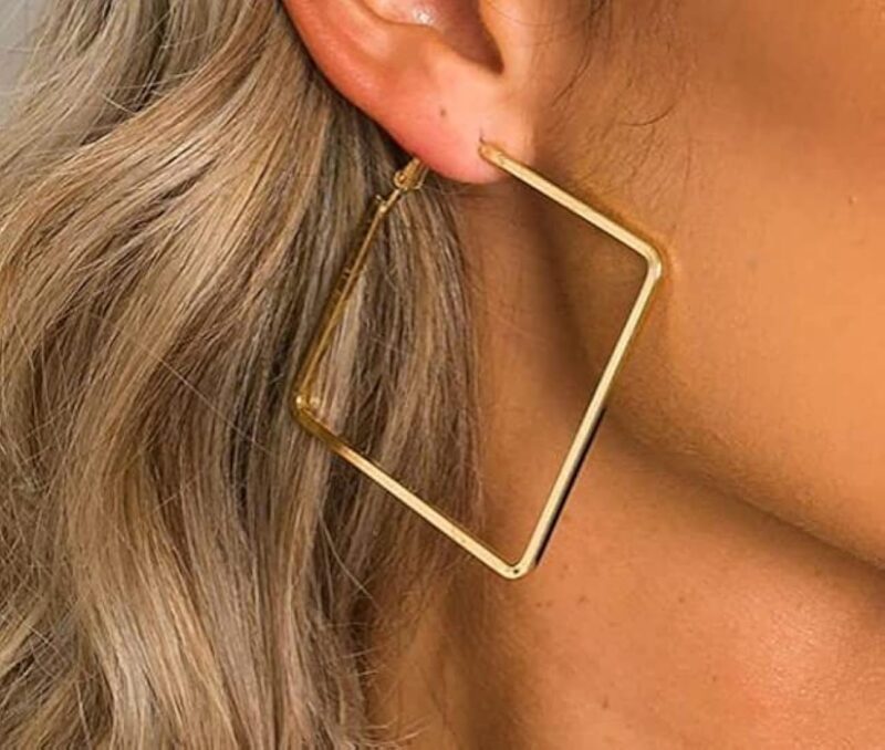 Oversized Big Square Gold Plated Earrings - Image 6