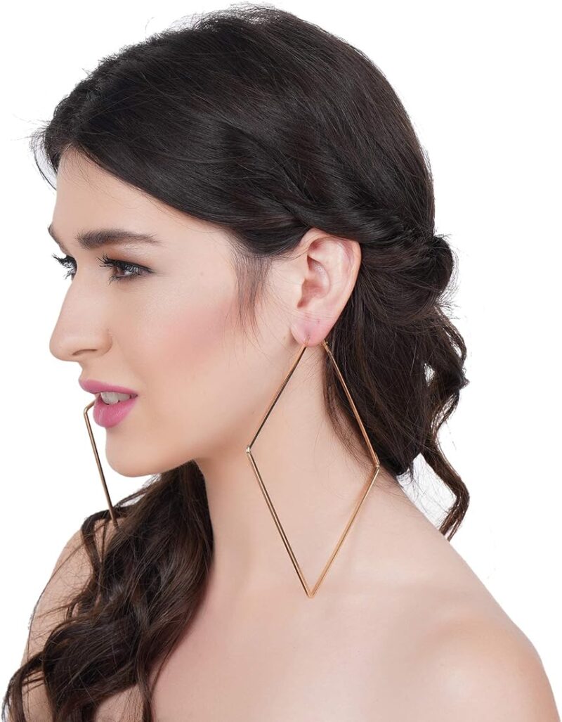 Oversized Big Square Gold Plated Earrings - Image 5