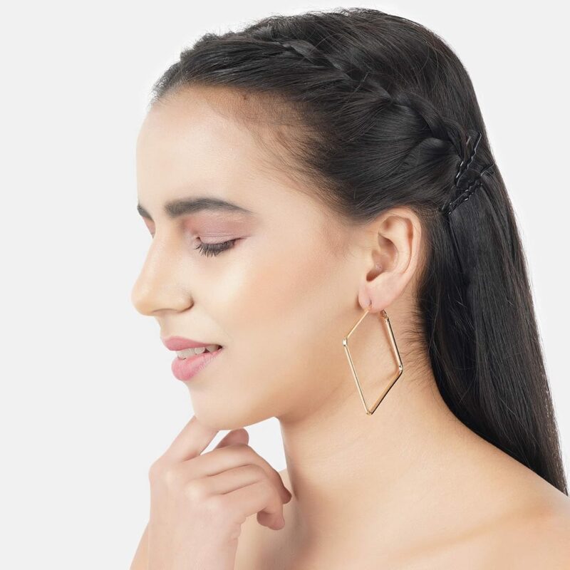 Oversized Big Square Gold Plated Earrings - Image 4