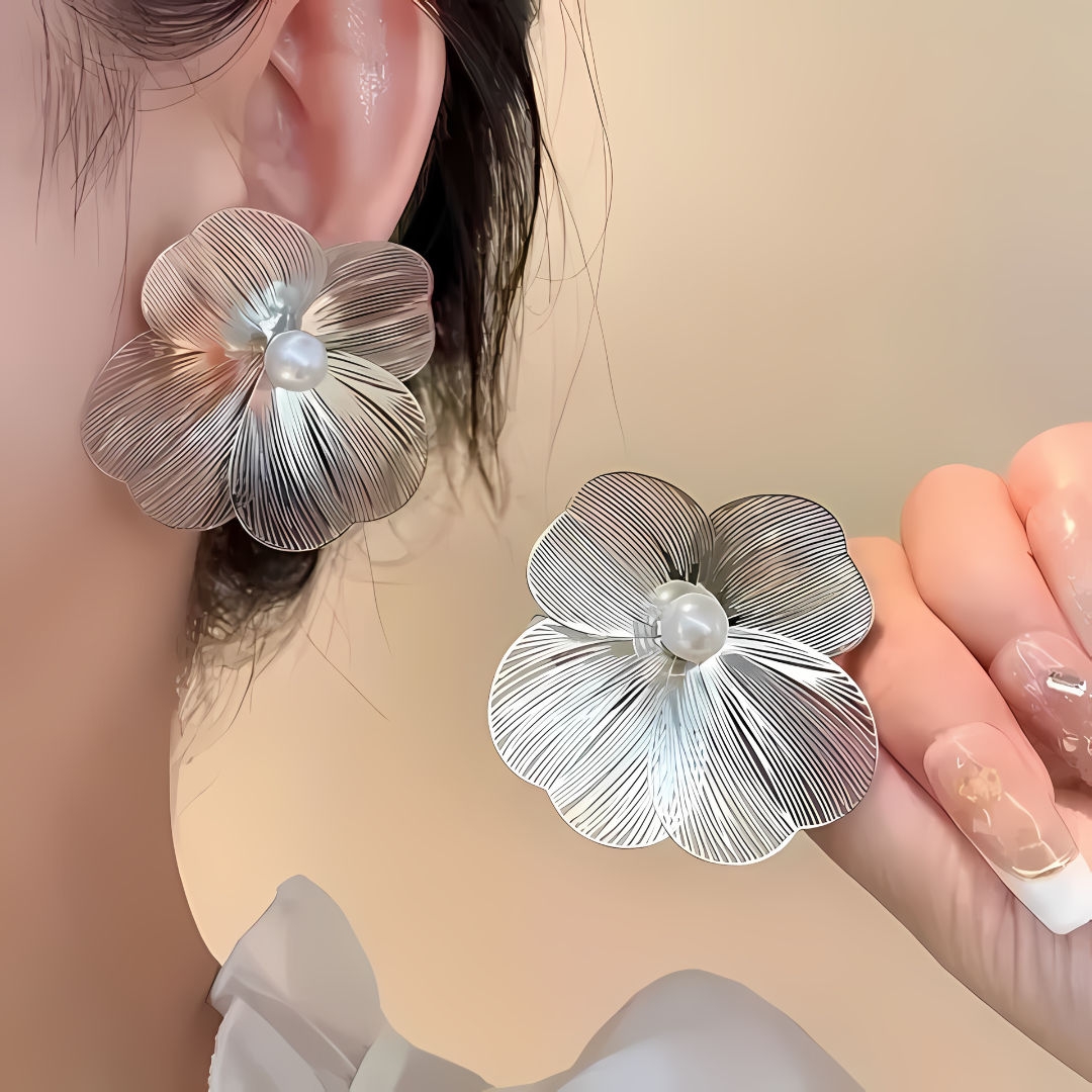 Korean Floral Big Studs Earrings - Image 10