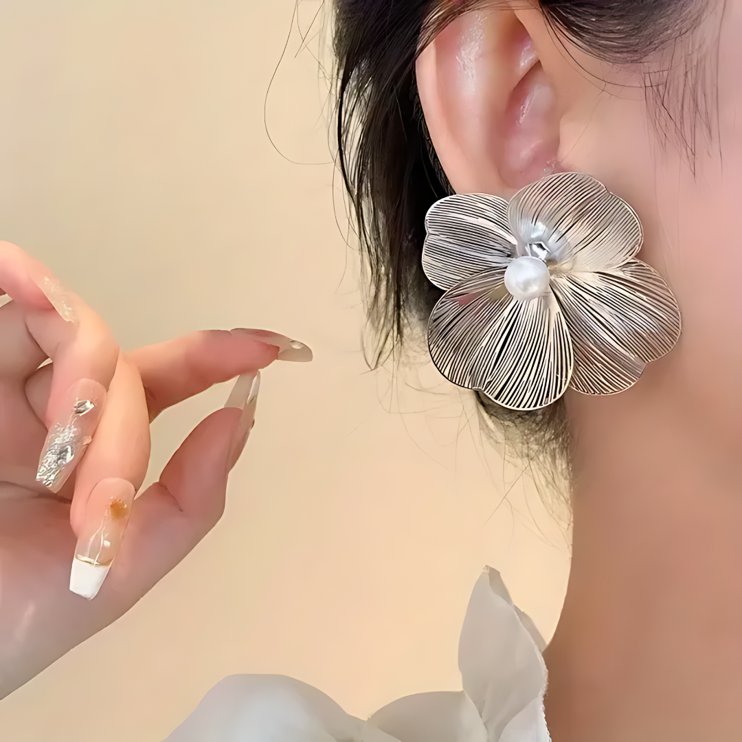 Korean Floral Big Studs Earrings - Image 8