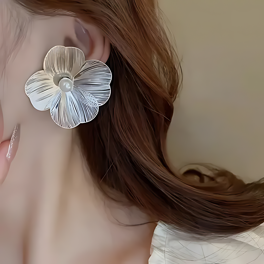 Korean Floral Big Studs Earrings - Image 7