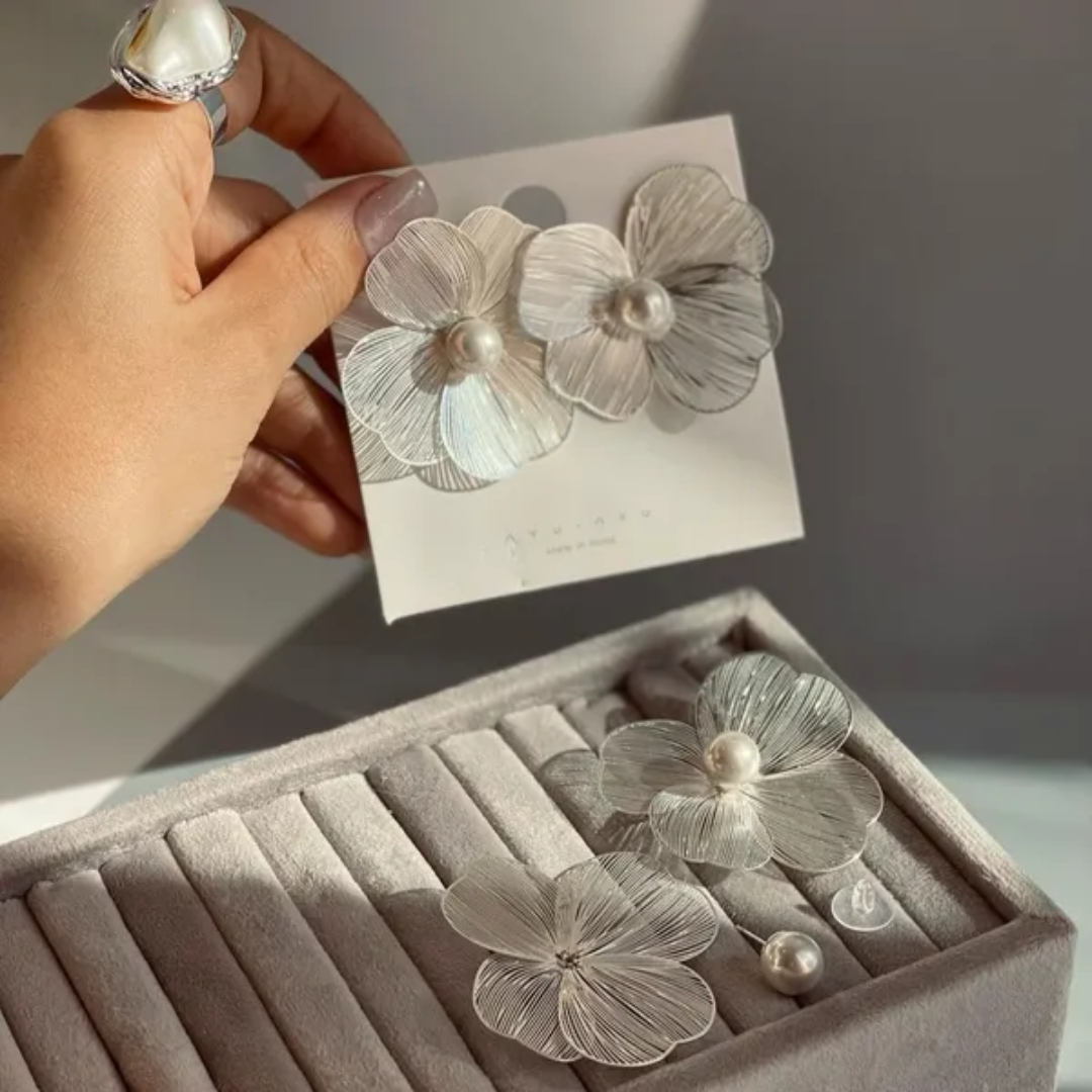 Korean Floral Big Studs Earrings - Image 6