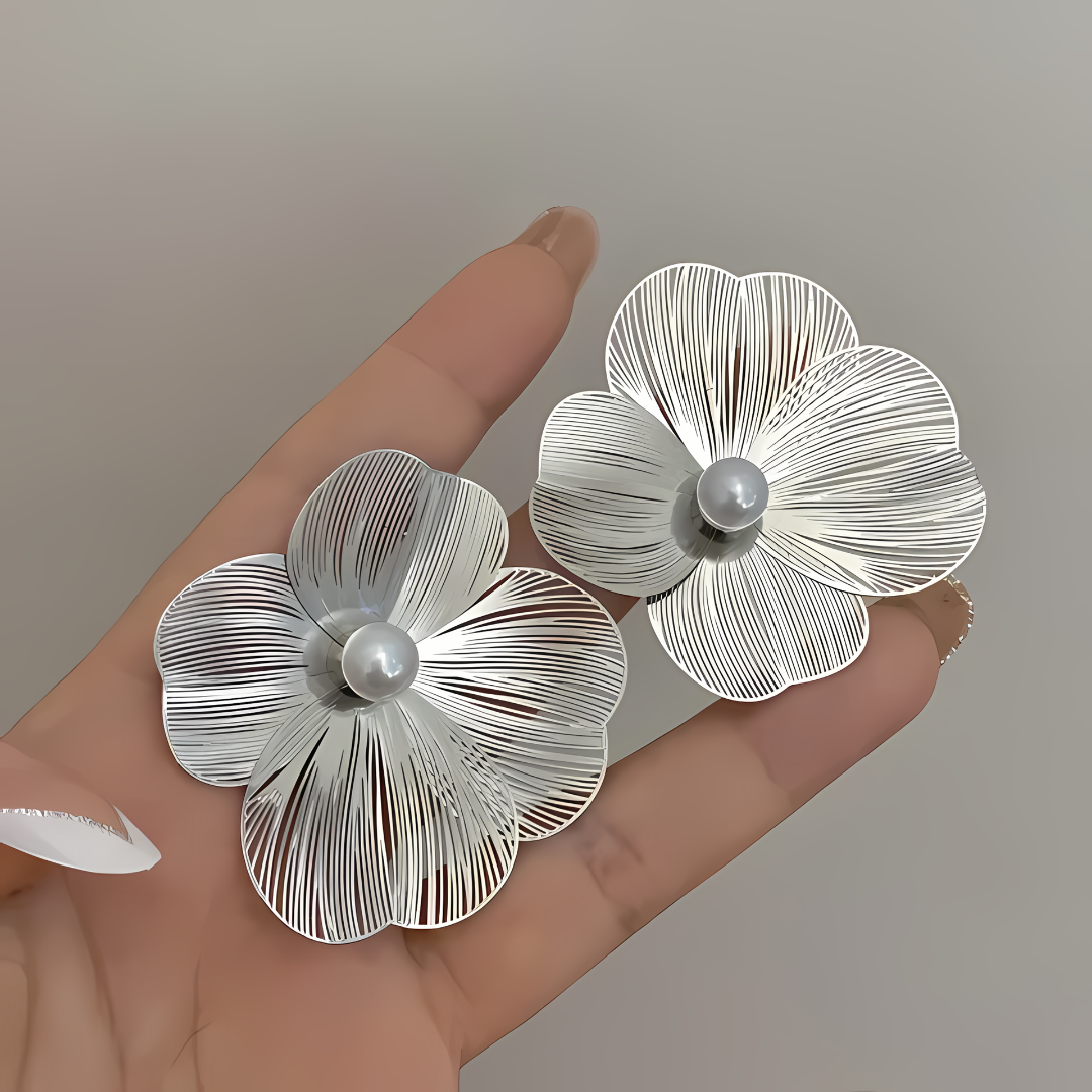 Korean Floral Big Studs Earrings - Image 4
