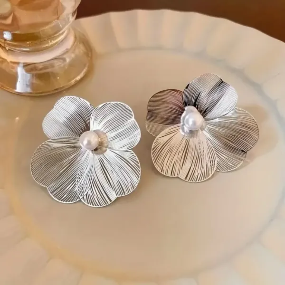Korean Floral Big Studs Earrings - Image 3