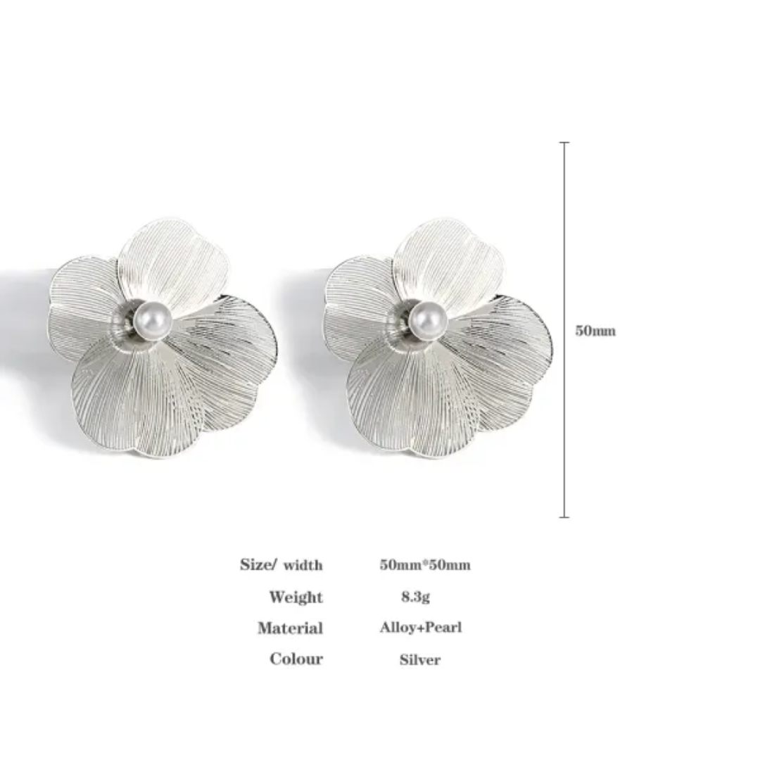 Korean Floral Big Studs Earrings - Image 2