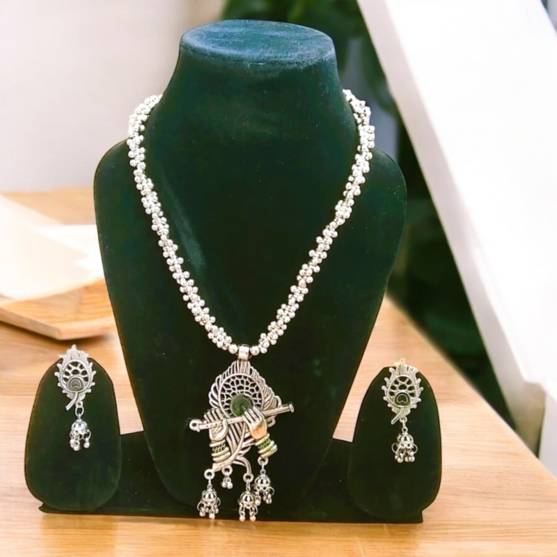 Krishna Flute Oxidised Set