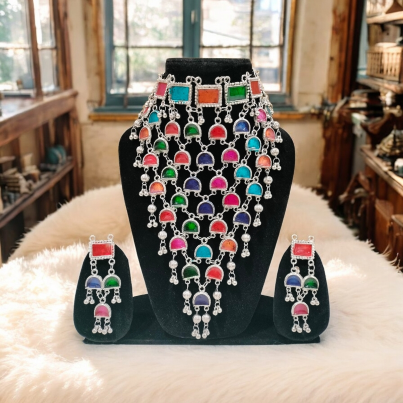 Multi-Color Multi-Layer Oxidised Jewellery Set - Image 11