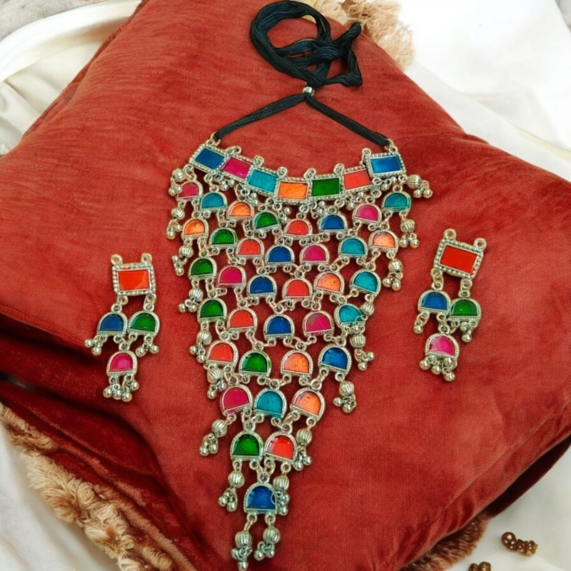 Multi-Color Multi-Layer Oxidised Jewellery Set - Image 4