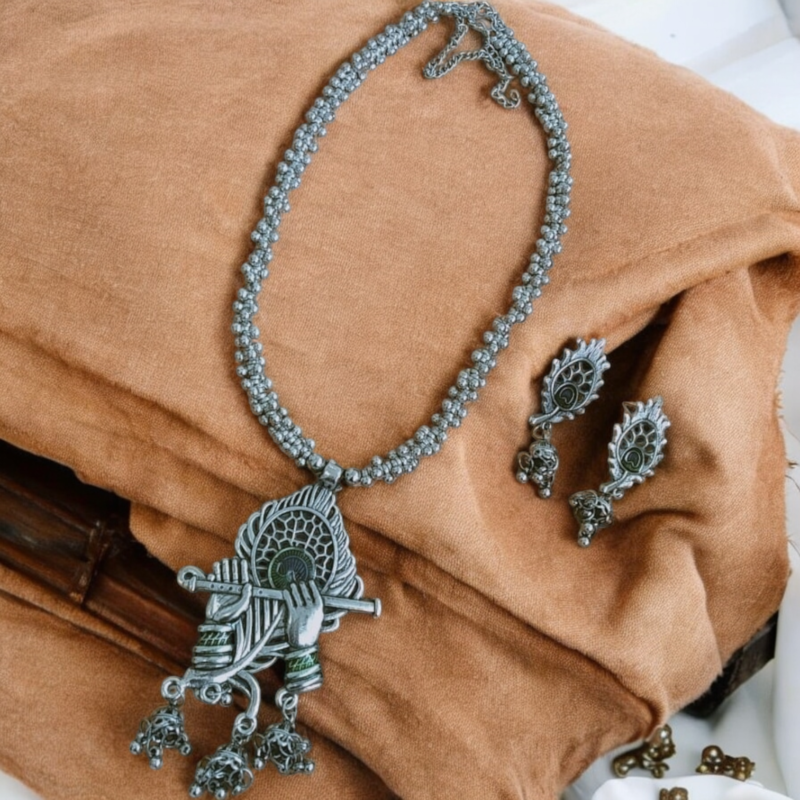 Krishna Flute Oxidised Set - Image 3