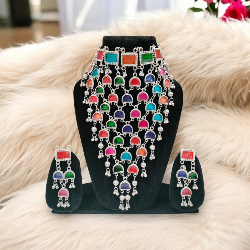 Multi-Color Multi-Layer Oxidised Jewellery Set - Image 9