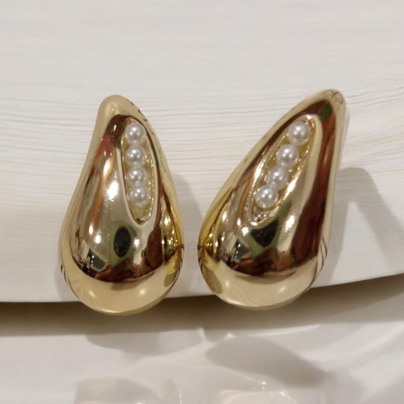 Pearl Golden Tea Drop Earrings - Image 2