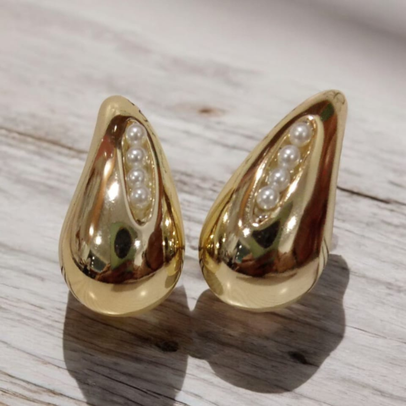 Pearl Golden Tea Drop Earrings - Image 4