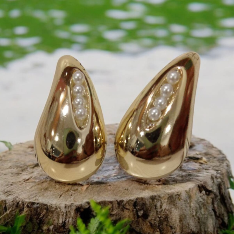 Pearl Golden Tea Drop Earrings - Image 3