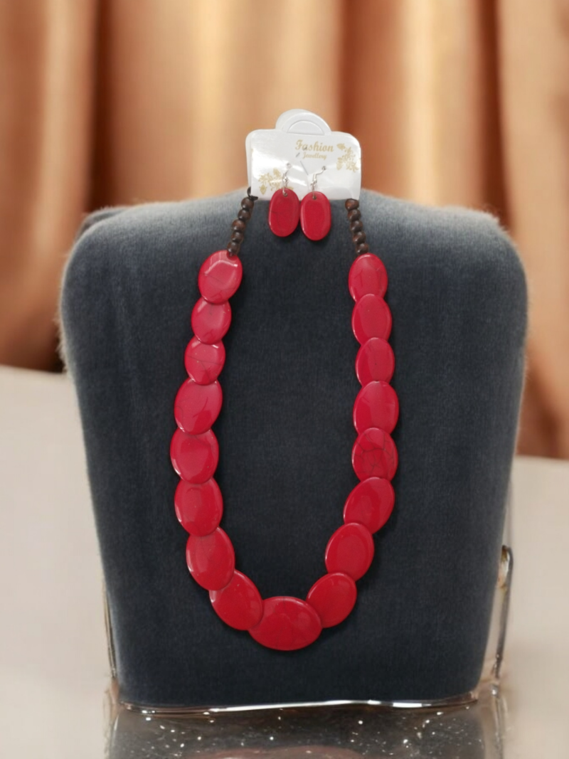 Fancy Resin Red Necklace Set - Image 9