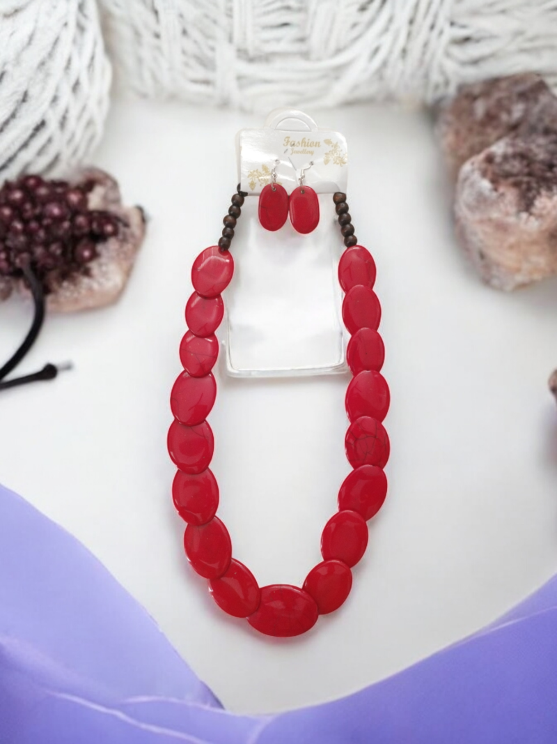 Fancy Resin Red Necklace Set - Image 8