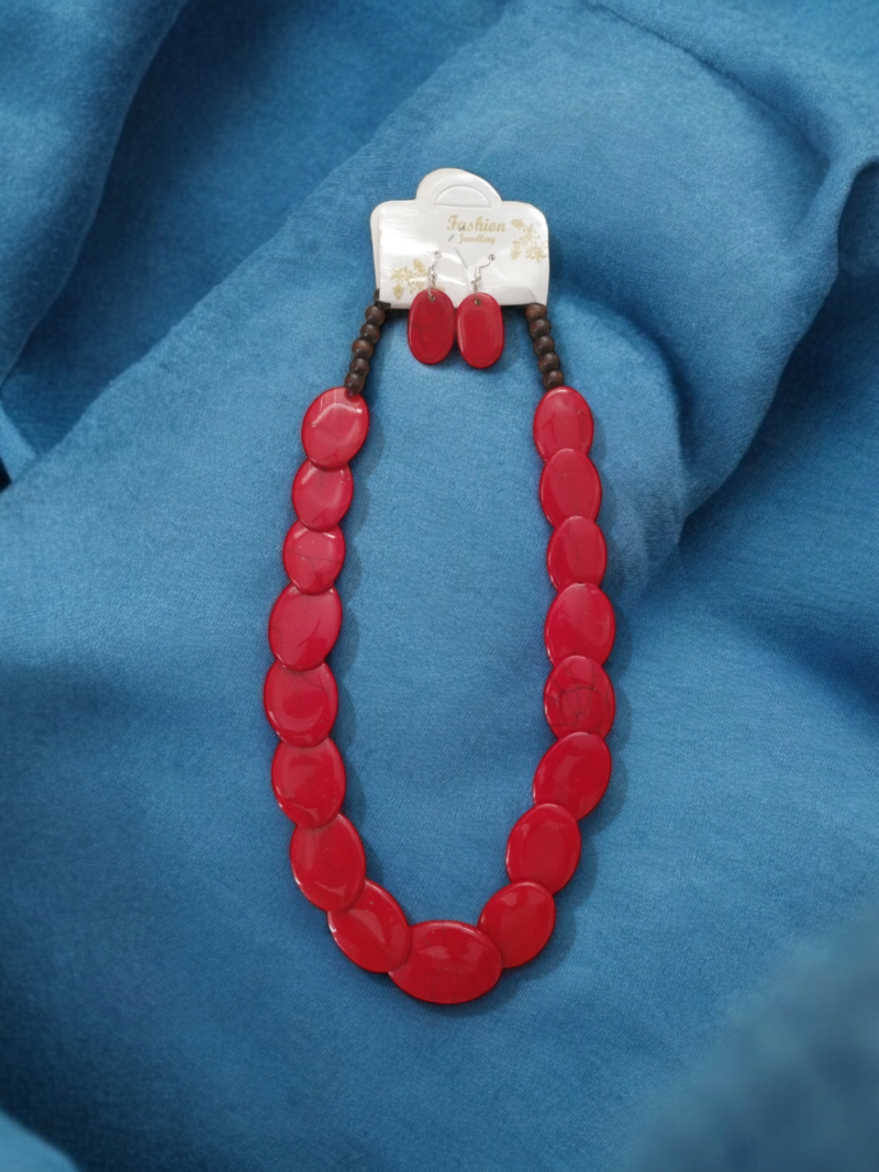 Fancy Resin Red Necklace Set - Image 7