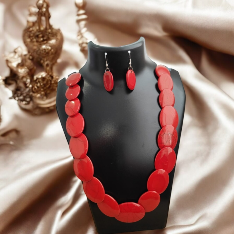 Fancy Resin Red Necklace Set - Image 2