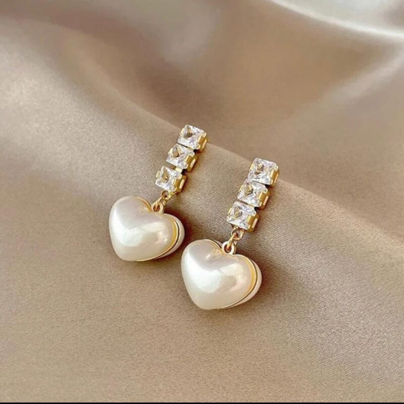 JJK 14 Pearl Heart Drop Earrings or Heart Shaped Pearl Stone Earrings.