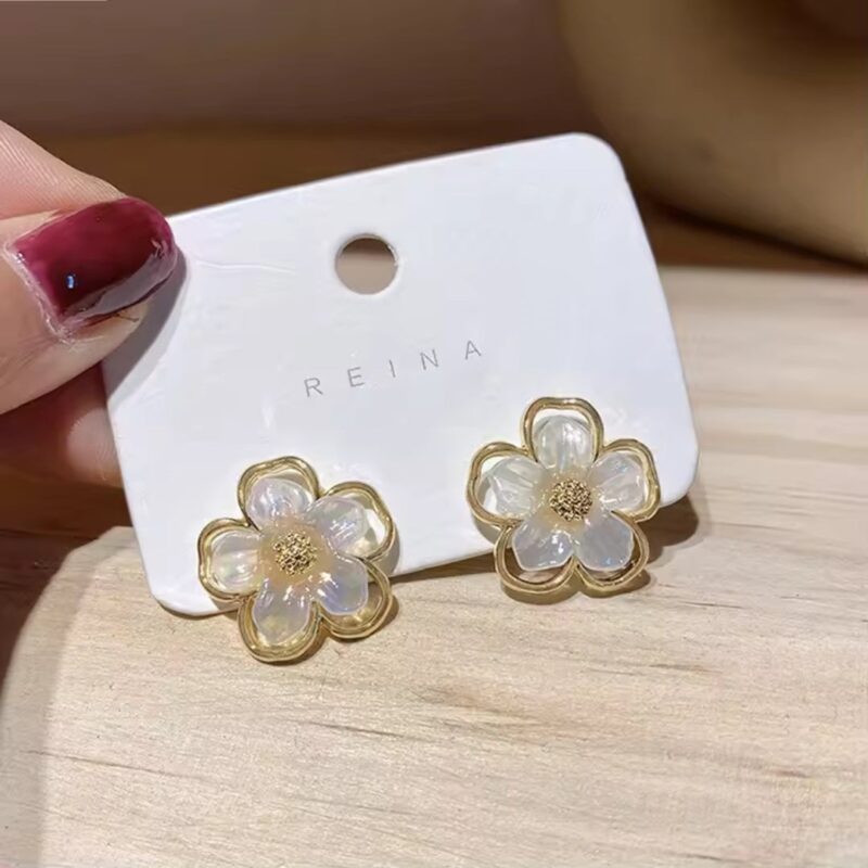 JJK 18  Trendy White Pearls Drop Hoop Korean Earrings.