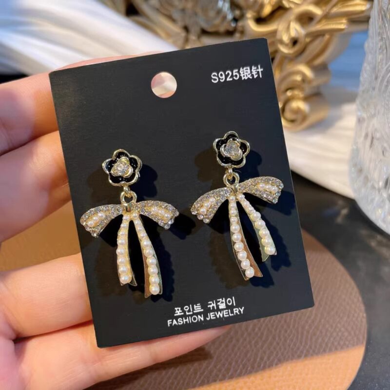 JJK 21 Fashion Luxury Camellia Pearl Stud Earrings or similar variations like Pearl Bow Dangle Earrings. - Image 3