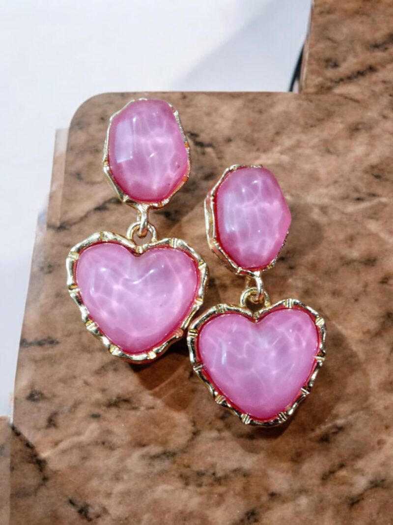 Gold-Plated White Heart Drop Earrings