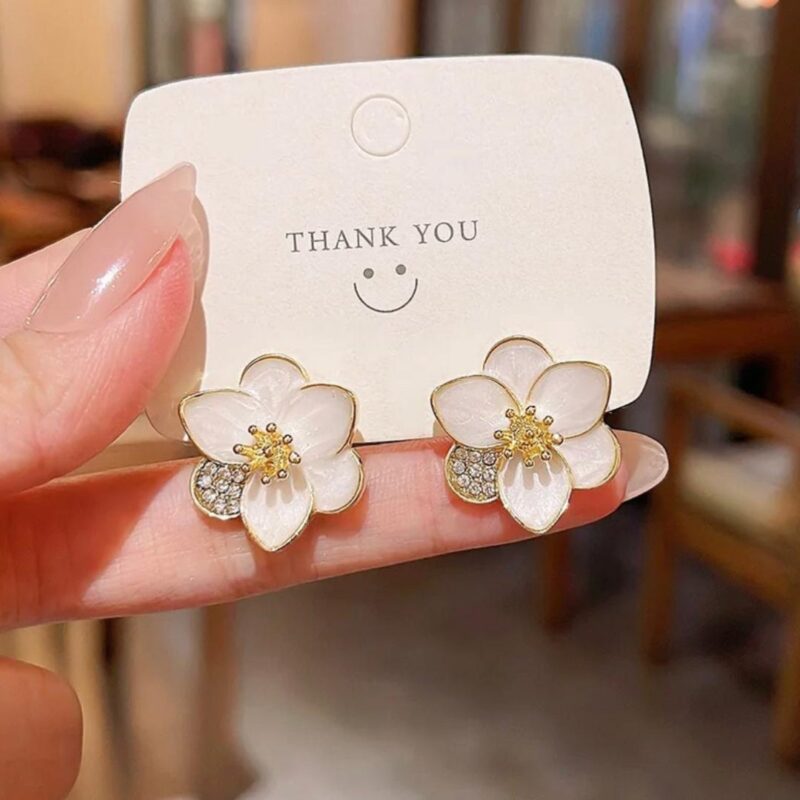 JJK 31  Gold-Plated Artificial Stone Studded Floral Stud Earrings. - Image 2
