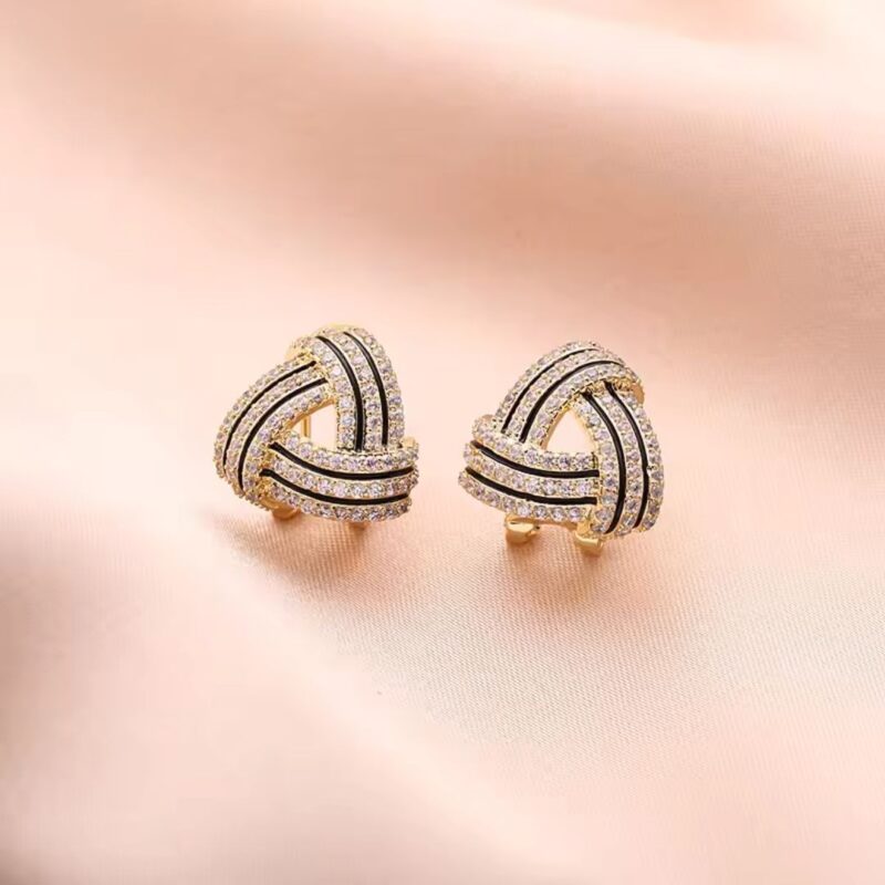 JJK 47  Korean Knot Design Statement Earrings with Crystal Detailing. - Image 3