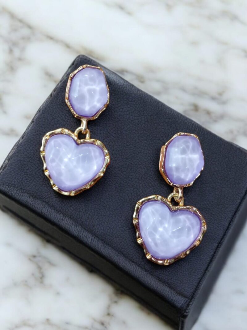 Gold-Plated White Heart Drop Earrings - Image 3