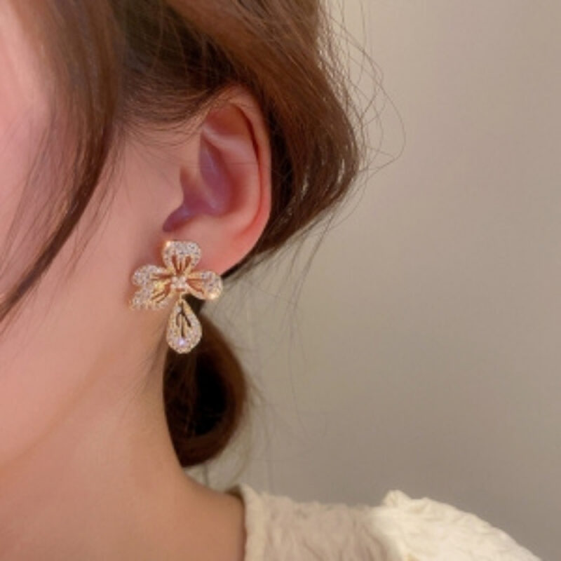 Flower Rhinestone Stud Earrings - Image 2