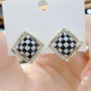Black and White Checkered Square Stud Earrings
