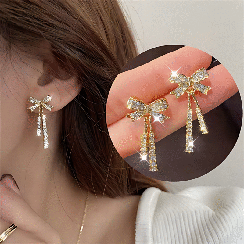 JJK 56 Korean Bowknot Tassel Sweet Stud Earrings - Image 3