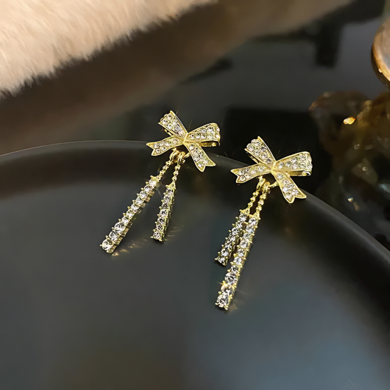 JJK 56 Korean Bowknot Tassel Sweet Stud Earrings - Image 2