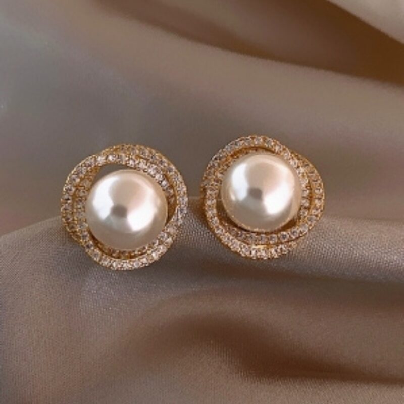 Gold-Plated Pearl & Cubic Zirconia Stud Earrings