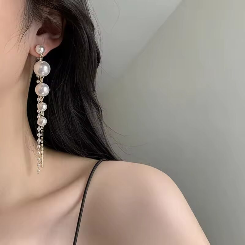 Oralia Golden Pearl Drop Hanging Korean Earrings. - Image 3