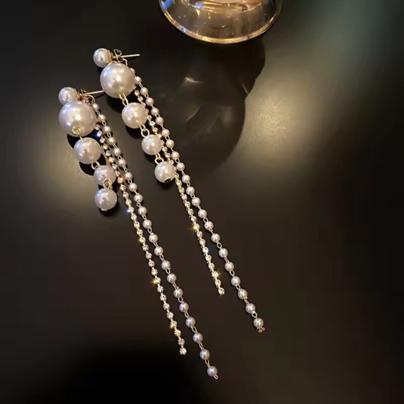 Oralia Golden Pearl Drop Hanging Korean Earrings. - Image 2