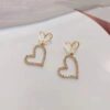 orean Style Rhinestone Heart Drop Earrings.