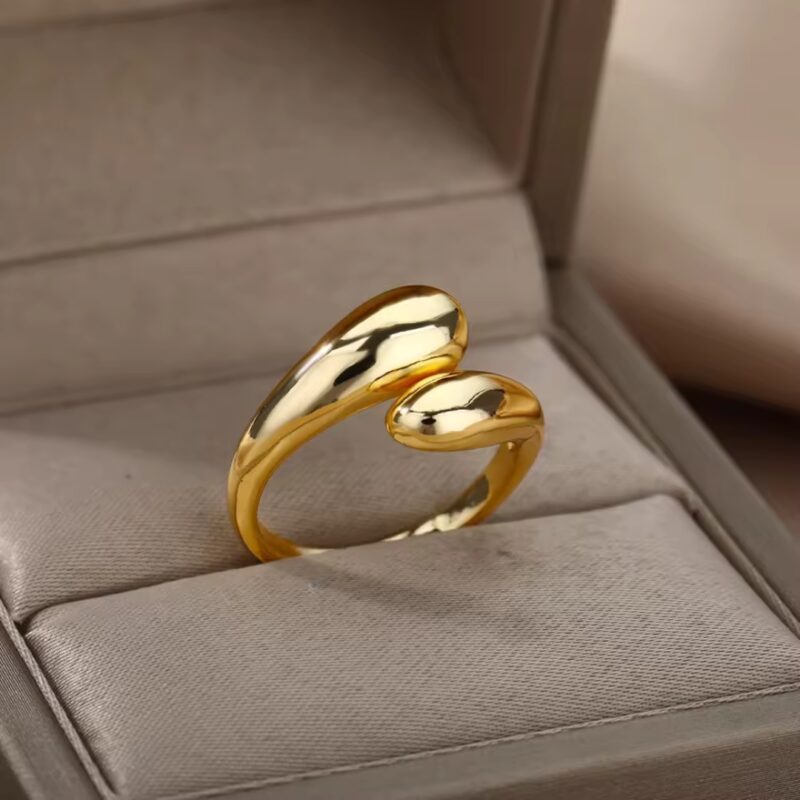 Gold Water Drop and Sphere Open Ring - Image 3
