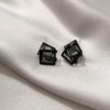 Black Geometric Square Stud Earrings with Mirror or Crystal Effect.