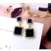 Black and Gold Square Drop Earrings with Crystal Accents.