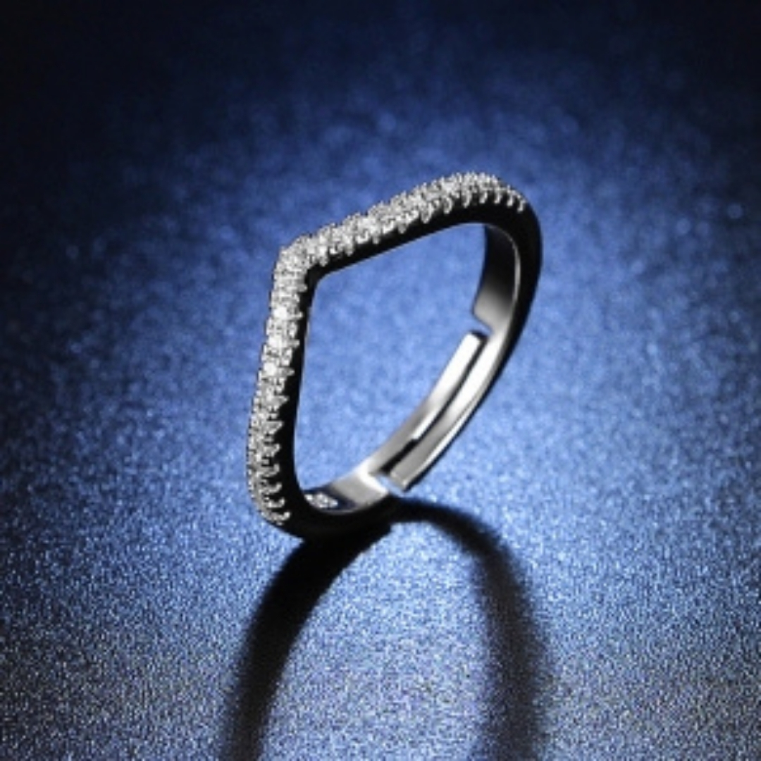 Silver Plated American Diamond Studded V Shape Contemporary Adjustable Finger Ring. - Image 2