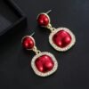 Red Crystal Square Drop Earrings with Rhinestones