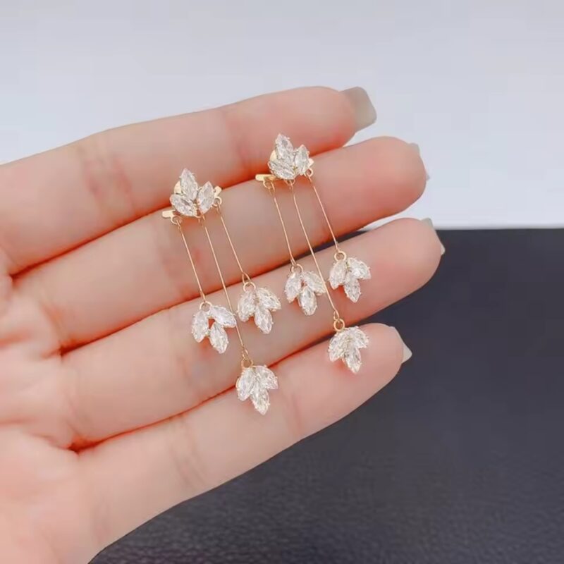 Crystal Leaf Drop Earrings or Gold Plated Crystal Leaf Dangle Earrings. - Image 3