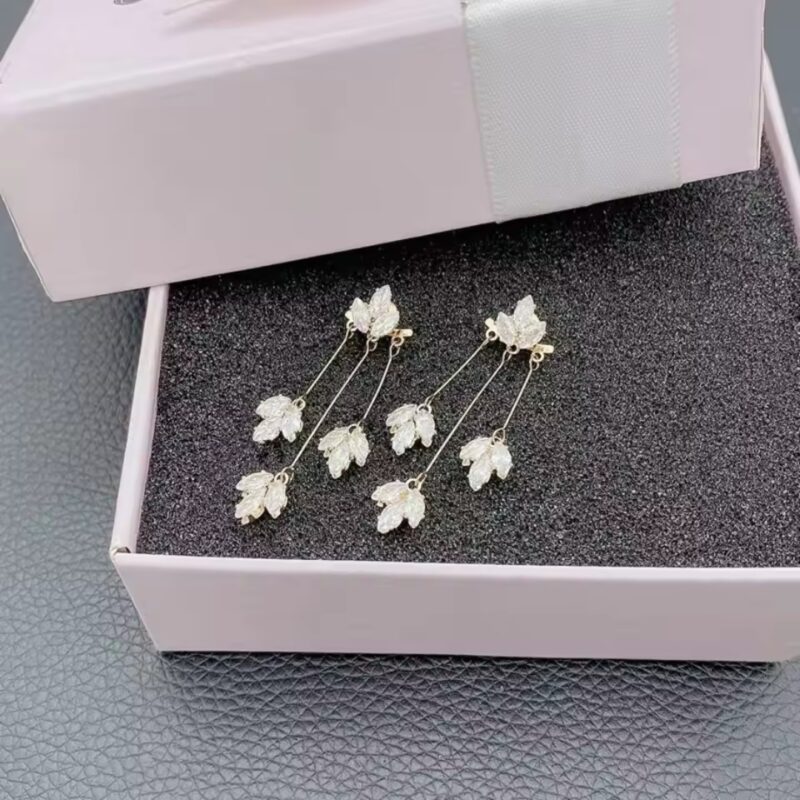 Crystal Leaf Drop Earrings or Gold Plated Crystal Leaf Dangle Earrings. - Image 2
