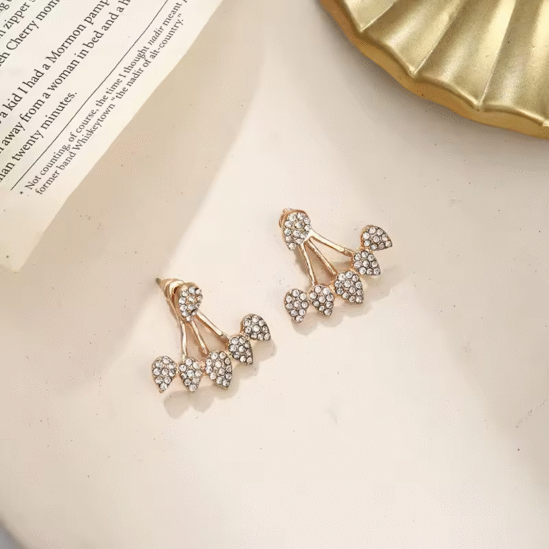 Rose Gold-Plated Rhinestone Teardrop Ear Jacket Earrings - Image 2