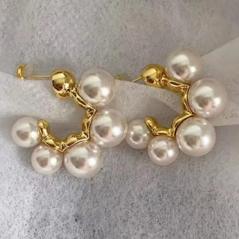 Gold Toned Pearl Studded Hoop Earrings