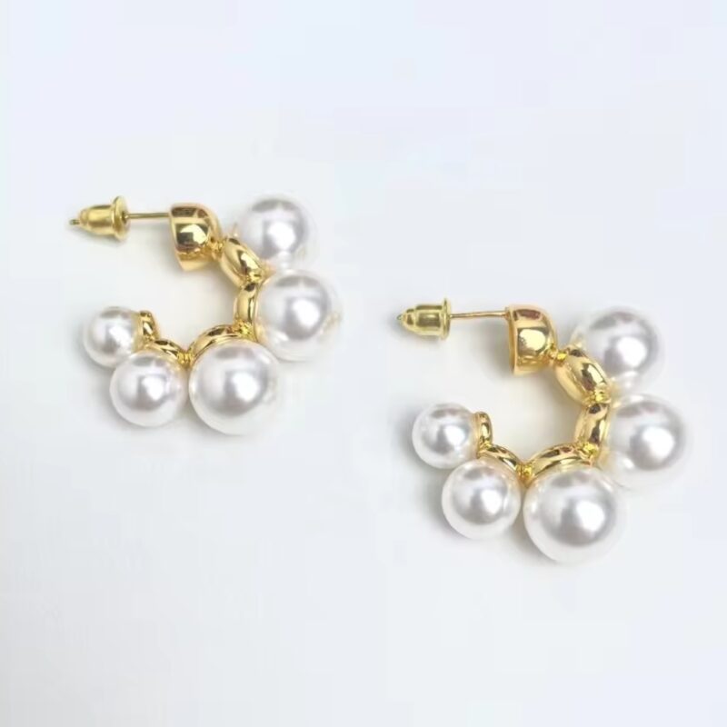 Gold Toned Pearl Studded Hoop Earrings - Image 2