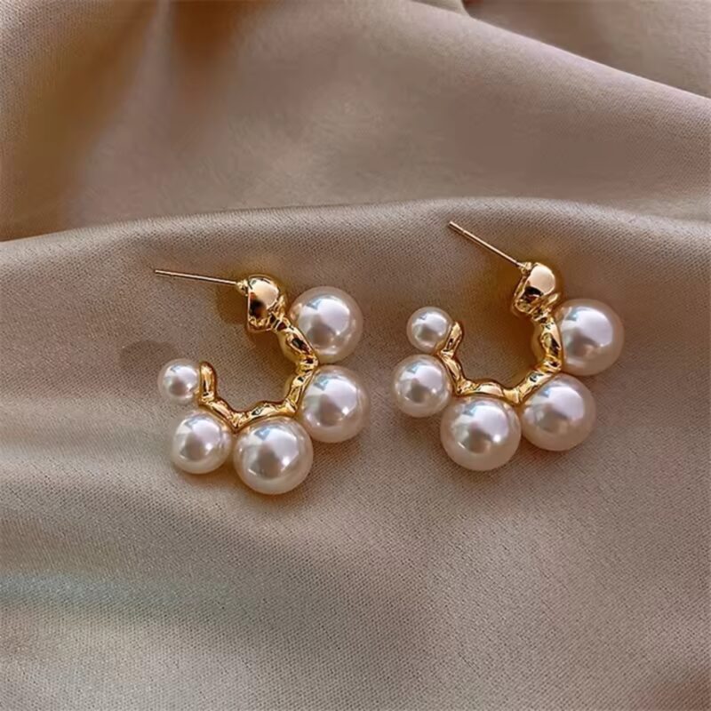 Gold Toned Pearl Studded Hoop Earrings - Image 3